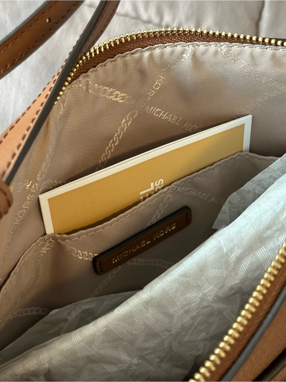 Michael Kors Cognac Pebbled Leather Crossbody Bag with Gold Hardware